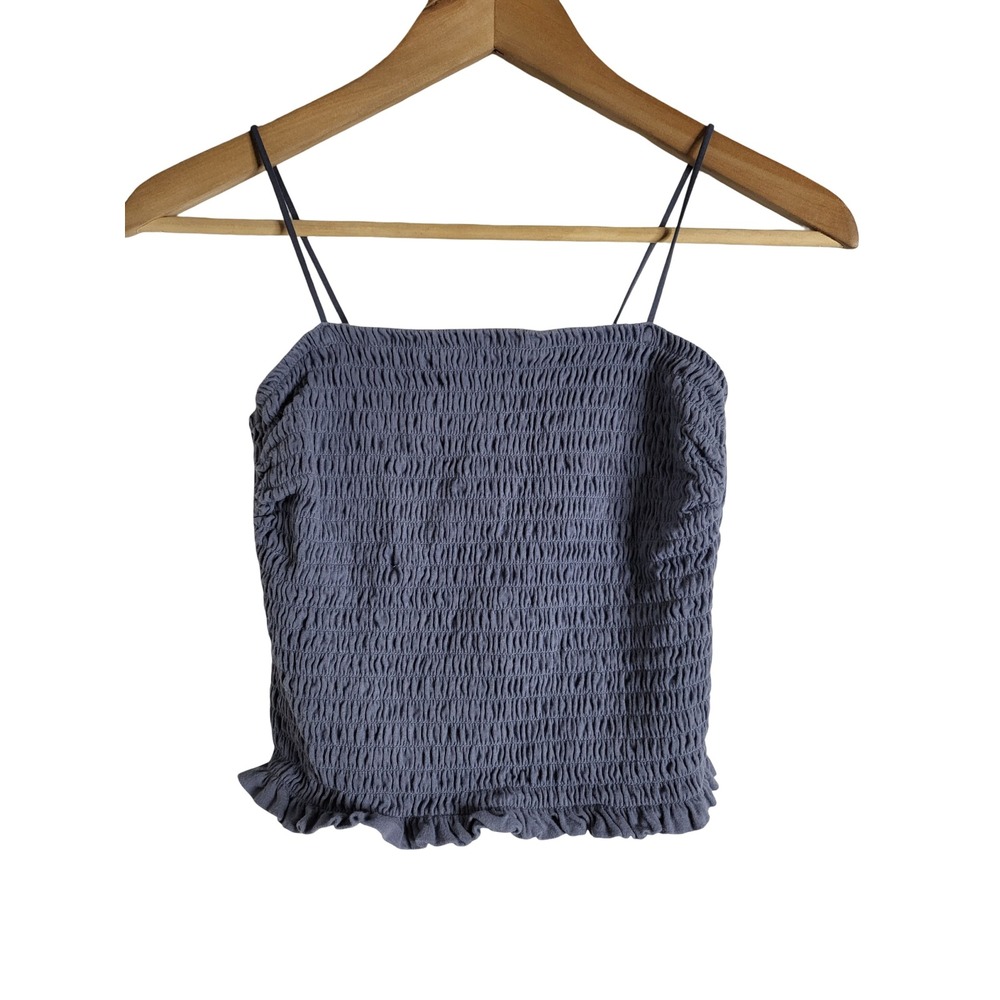 Abercrombie & Fitch Smocked Cropped Cami Top Blue Grey Ruffle Sz S Coquette Girl